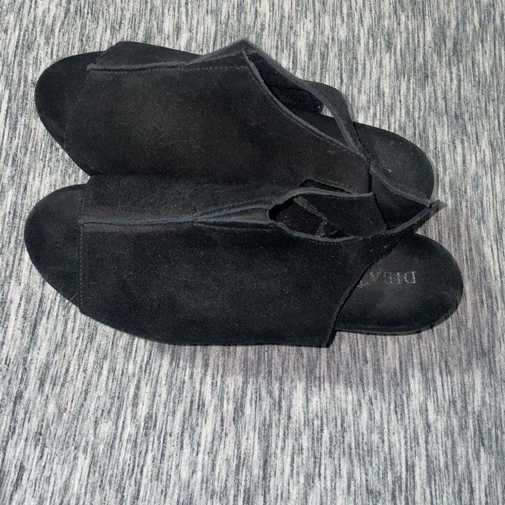 Women's Black Suede Open-Toe Slide Mules